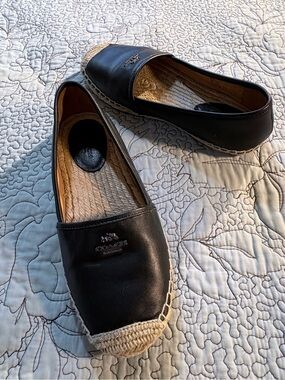 💥Coach Rhodelle Black Lambskin Leather Espadrille Flats Women’s Sz 7.5B🧡